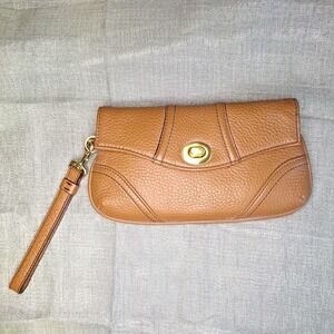 TALBOTS British Tan Leather Clutch Wallet Wristlet Cognac Brown Pebbled NWOT